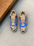 Blue multicolor Burberry sneakers with lace-up front and patterned panels