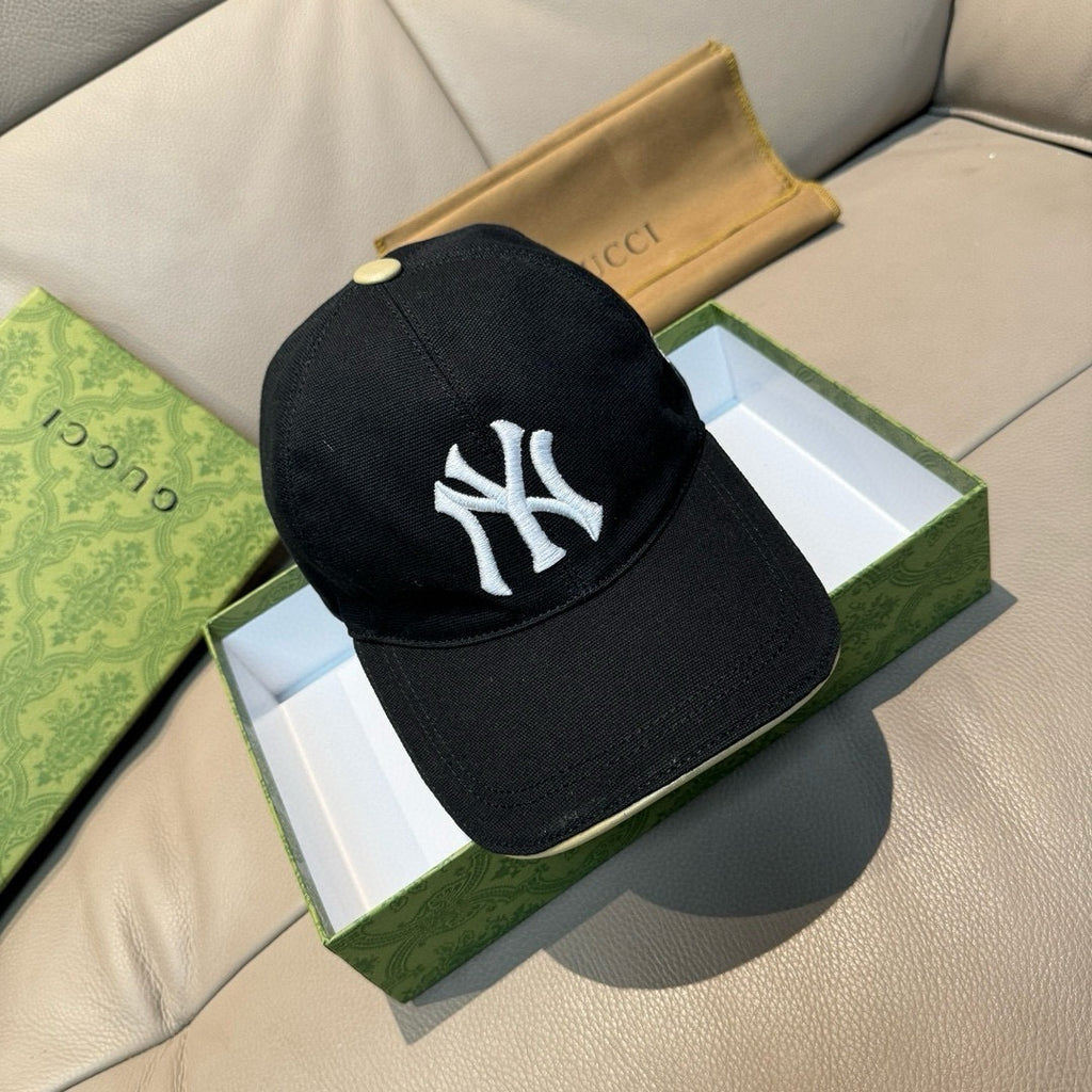 Gucci cap in black with a white NY logo patch on the front panel