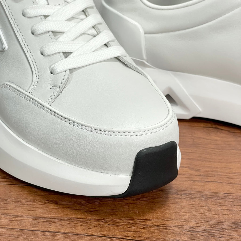 Prada unisex sneakers, white leather with black toe bumper and chunky sole