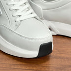 Prada unisex sneakers, white leather with black toe bumper and chunky sole
