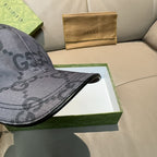 Gucci GG-pattern baseball cap, dark gray, side view with stitched strap panel