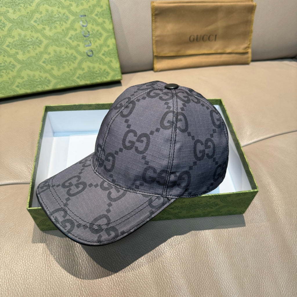 Gucci GG-pattern baseball cap, medium gray with curved brim and front seam