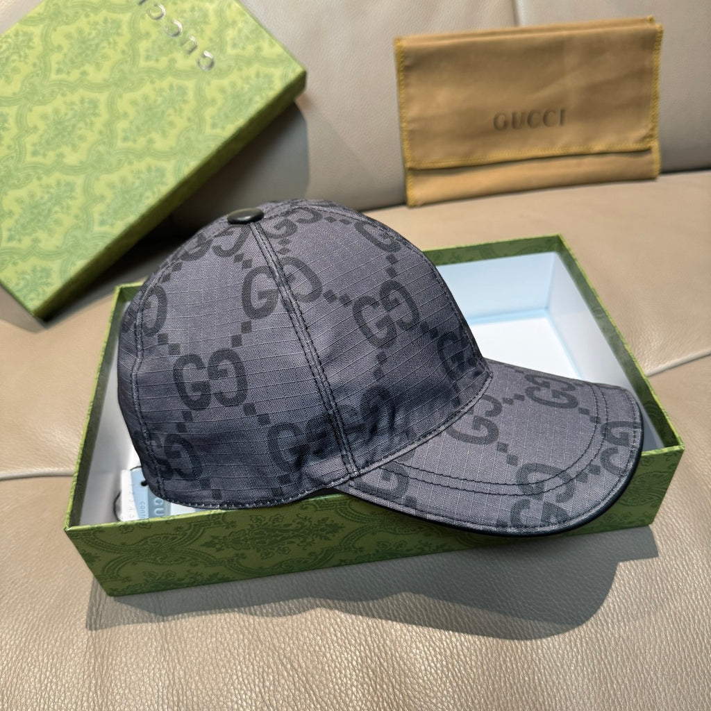 Gucci GG-pattern baseball cap, dark gray with curved brim and tonal logo print