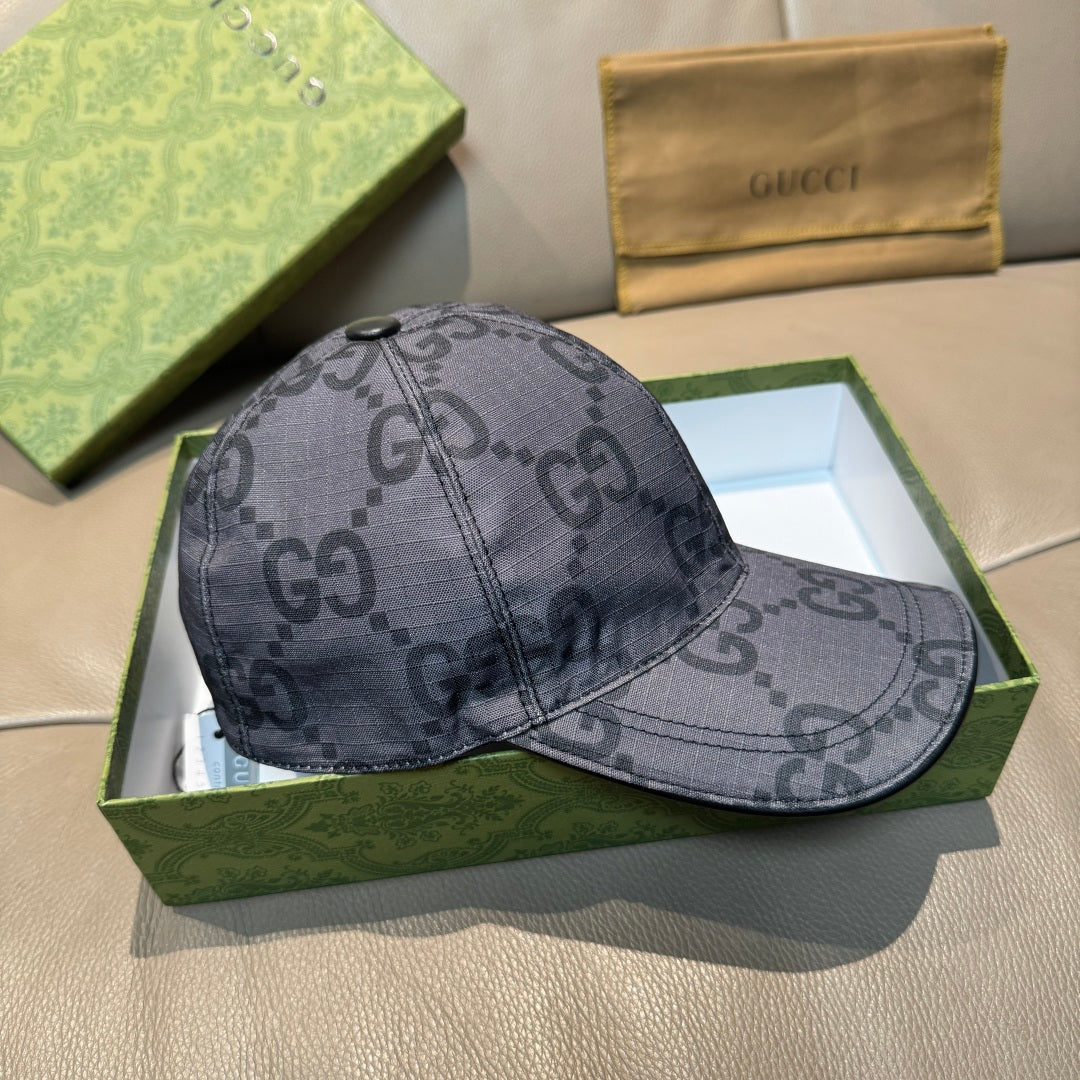 Gucci GG-pattern baseball cap, dark gray with curved brim and tonal logo print