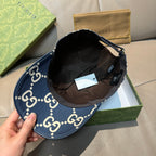 Navy denim baseball cap interior view with GG logo fabric on outer panel