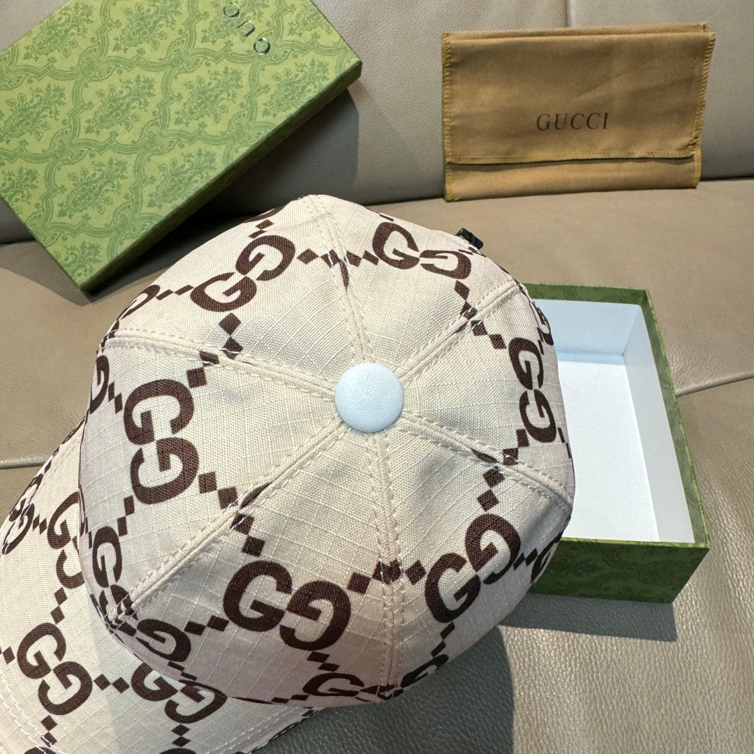 Gucci baseball cap crown with white GG monogram print and light blue button