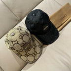 Monogram baseball cap set: black cap and beige cap with curved brims