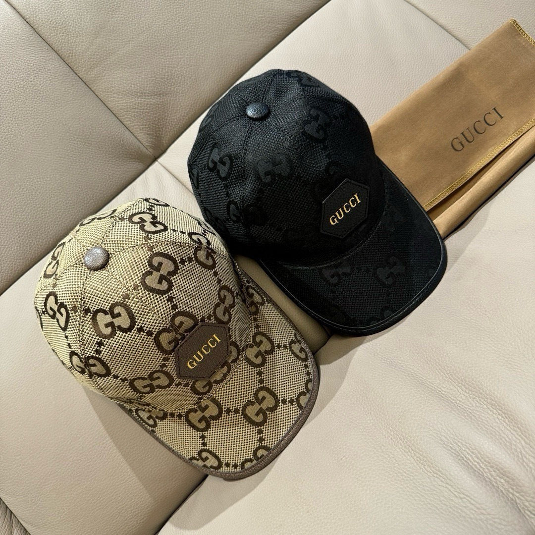Monogram baseball cap set: black cap and beige cap with curved brims