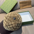 Beige GG monogram baseball cap with round top button and dark brim
