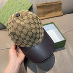 Beige GG monogram baseball cap with round top button and dark brim