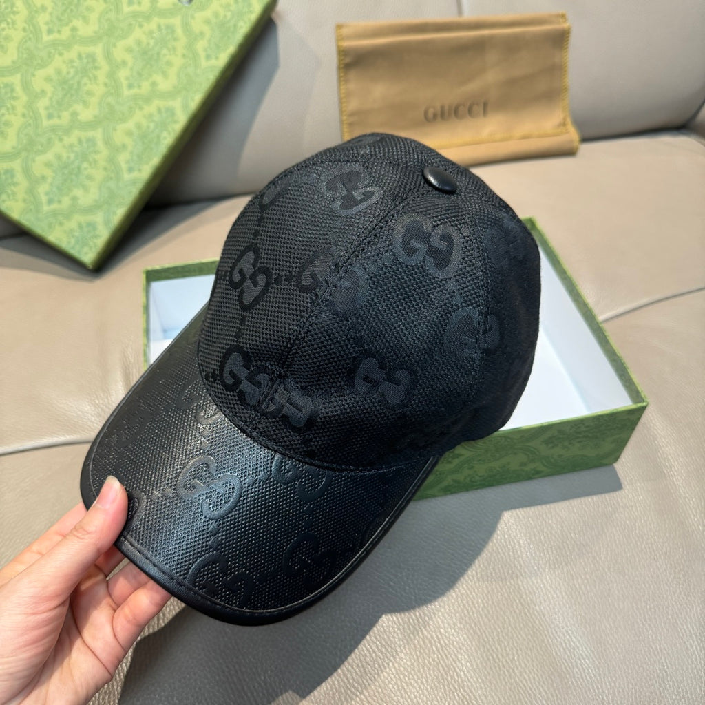 Gucci baseball cap in dark gray with GG monogram texture and top button