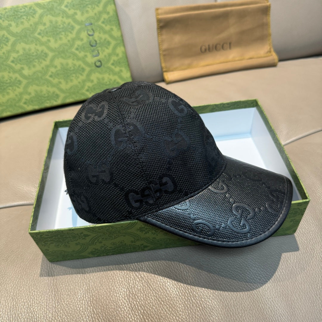 Gucci baseball cap in dark gray with repeating GG monogram, side profile