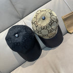 Set of 2 Gucci caps: dark gray and beige GG monogram with black brims