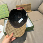 Baseball cap interior view with black lining and beige GG monogram outer panel