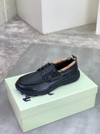 Burberry leather lace-up shoe in dark blue with rounded toe and low profile sole