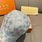 Louis Vuitton cap crown with light gray-blue check pattern and round top button