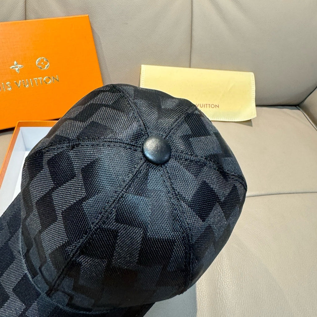 Louis Vuitton black patterned baseball cap back with round button detail