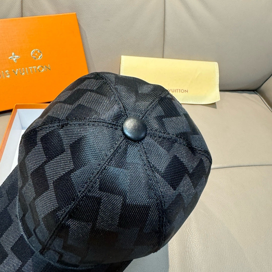Louis Vuitton black patterned baseball cap back with round button detail