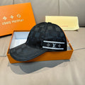 Louis Vuitton black monogram baseball cap with striped logo band and adjustable strap