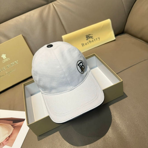 Light blue baseball cap with curved brim and front logo patch, angled view