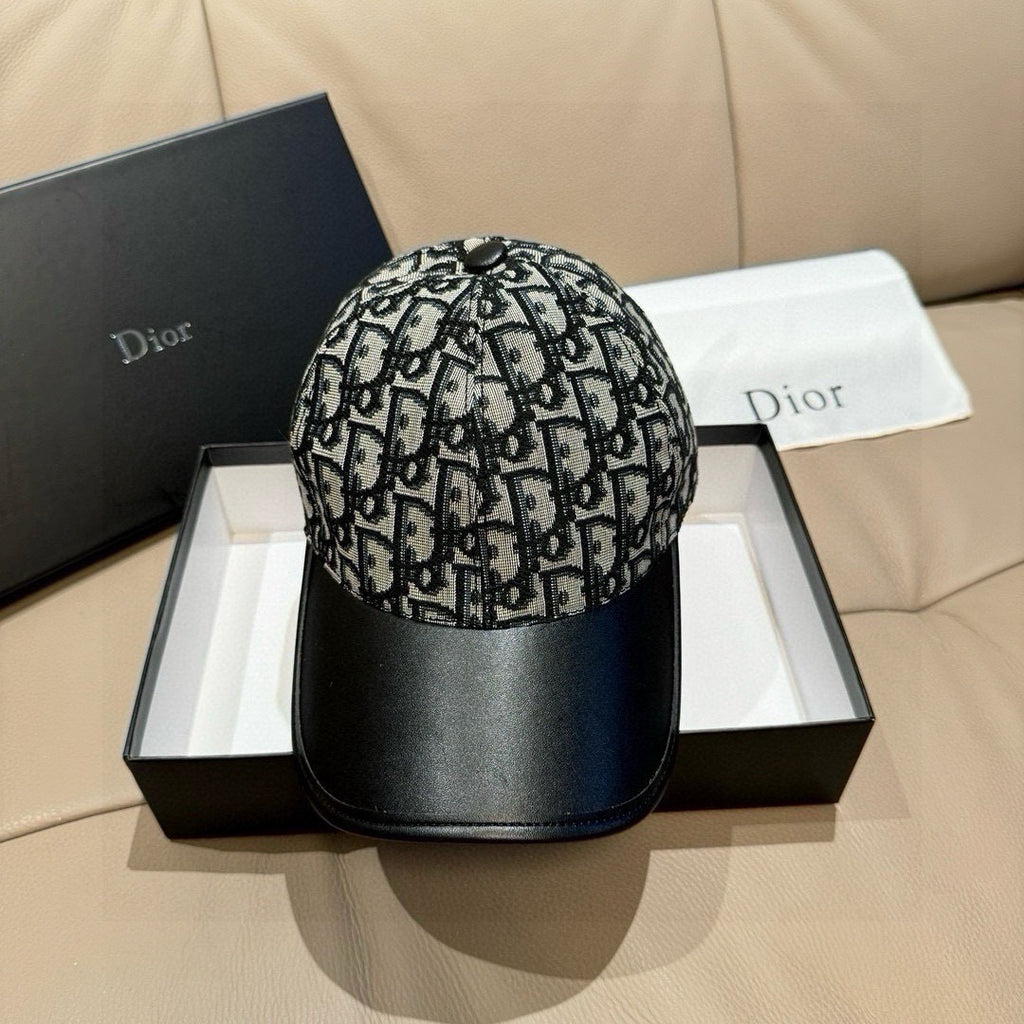 Dior cap with black brim and black-and-white monogram print panels