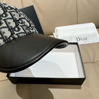 Dior cap brim in black leather with monogram-print crown edge