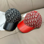 Dior caps set: black-and-white monogram cap and red monogram cap with black brim