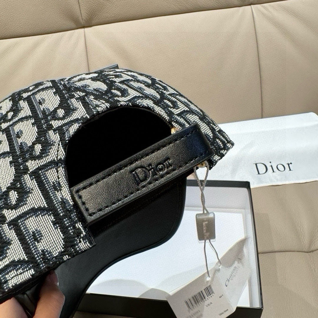 Dior cap interior strap with Dior text on black leather trim