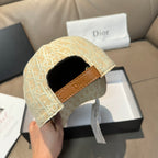 Dior cap interior view with brown leather strap and black band