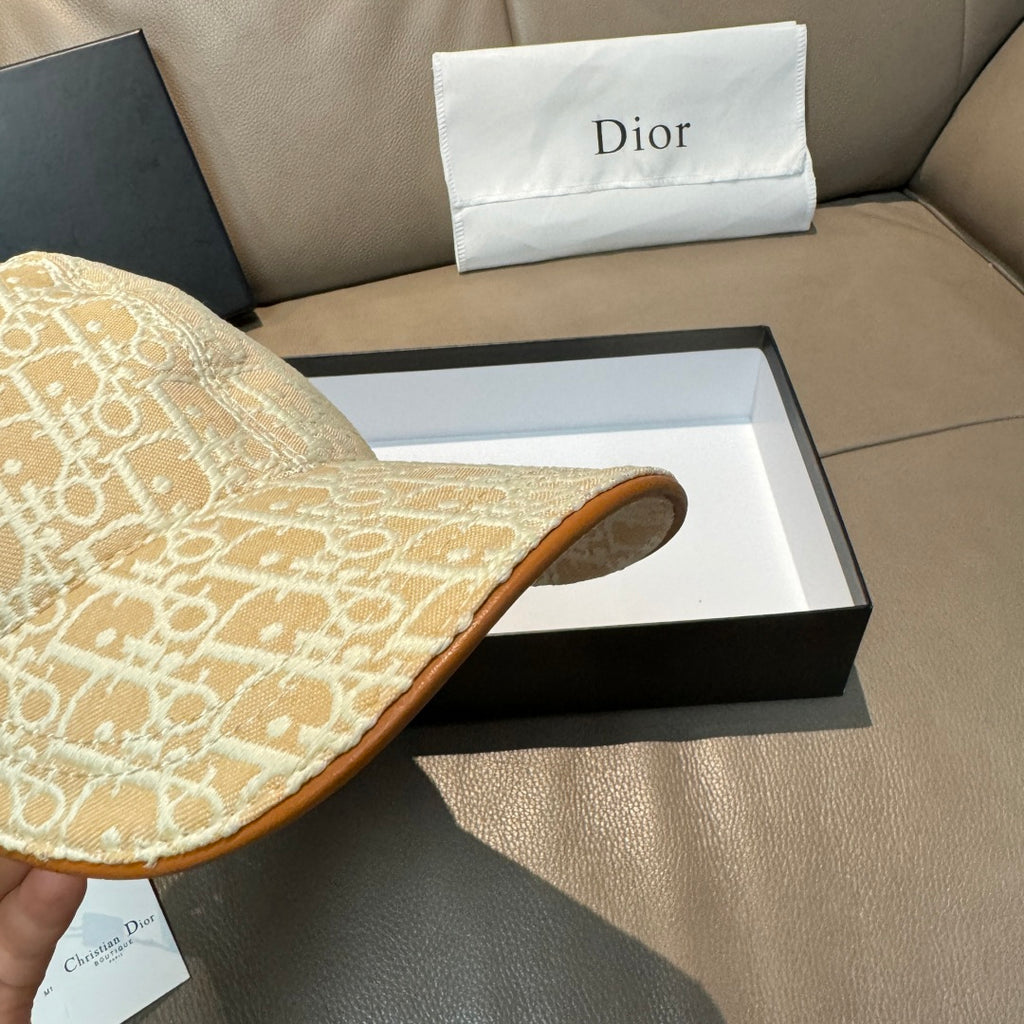 Beige Dior monogram baseball cap with curved brim edge view
