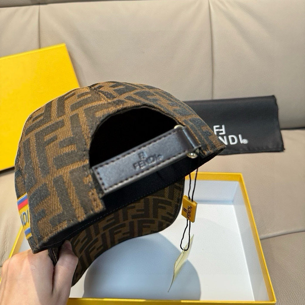 Patterned baseball cap underside with adjustable strap and dark interior lining