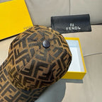 Patterned baseball cap with round top button and dark brim