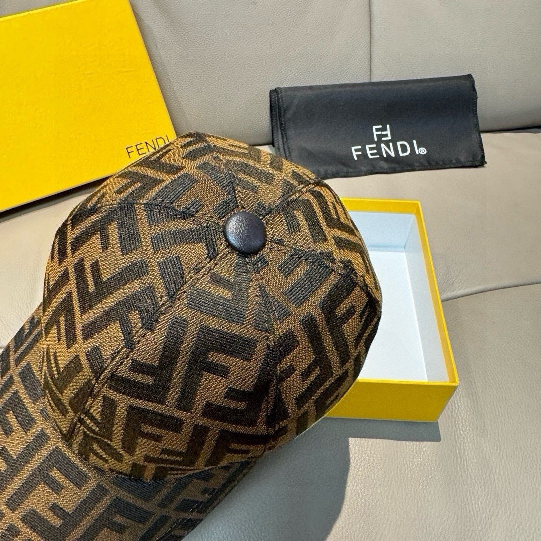 Patterned baseball cap with round top button and dark brim