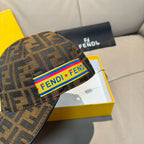 Patterned baseball cap front with multicolor Fendi logo band and brim