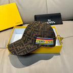 Patterned baseball cap with multicolor Fendi logo band and curved brim
