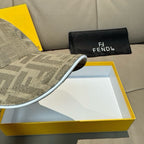 Fendi cap in beige and gray FF logo canvas, curved brim detail and stitched edge.