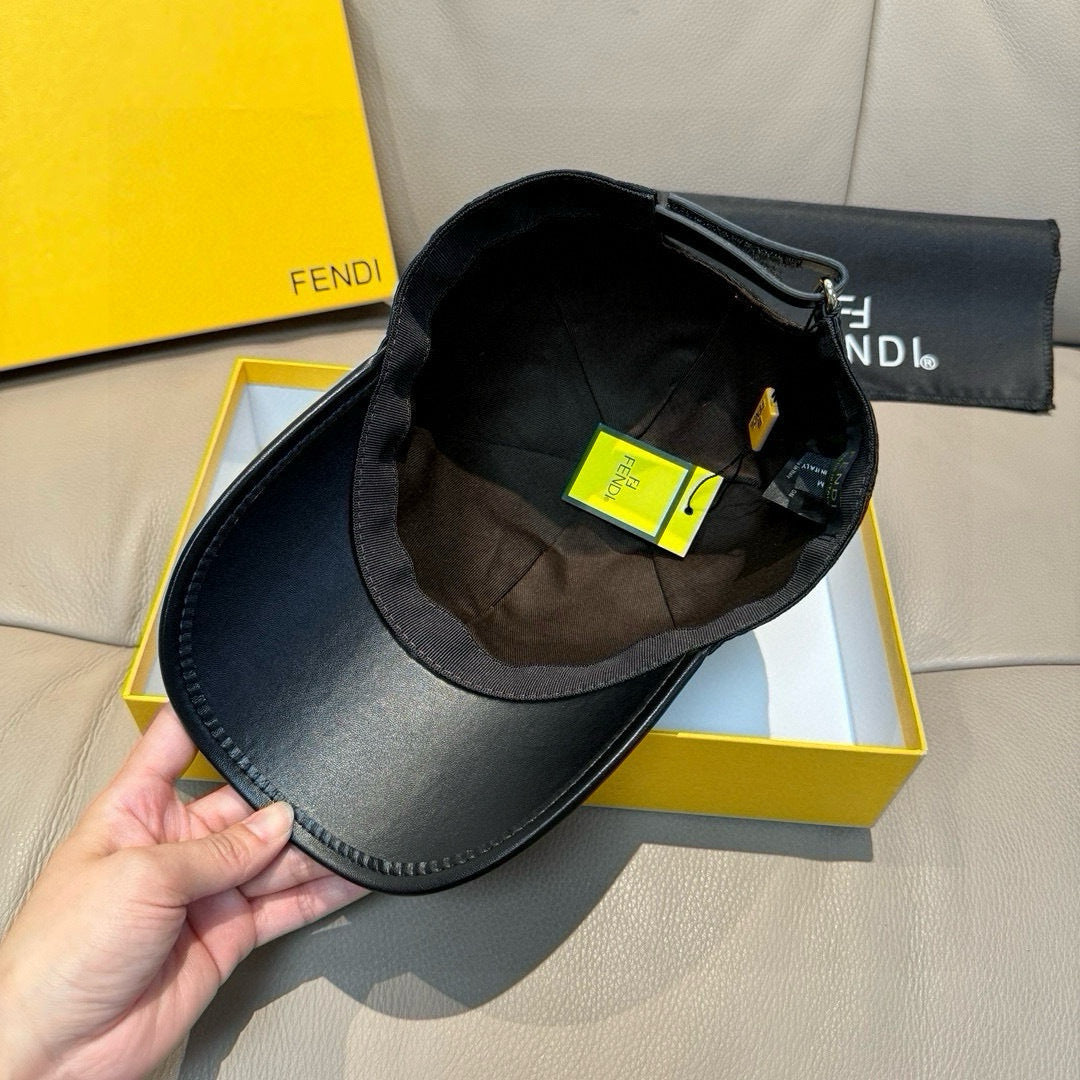 Black Fendi cap with curved brim and visible interior lining