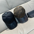 Two Fendi caps: black and brown FF monogram baseball caps