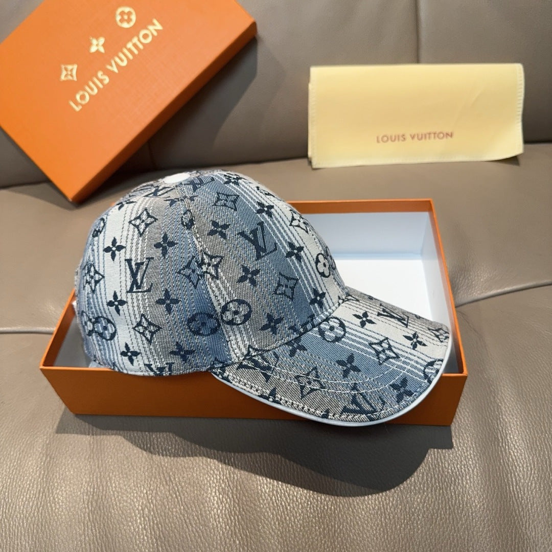 Louis Vuitton denim-blue cap with monogram print and curved brim