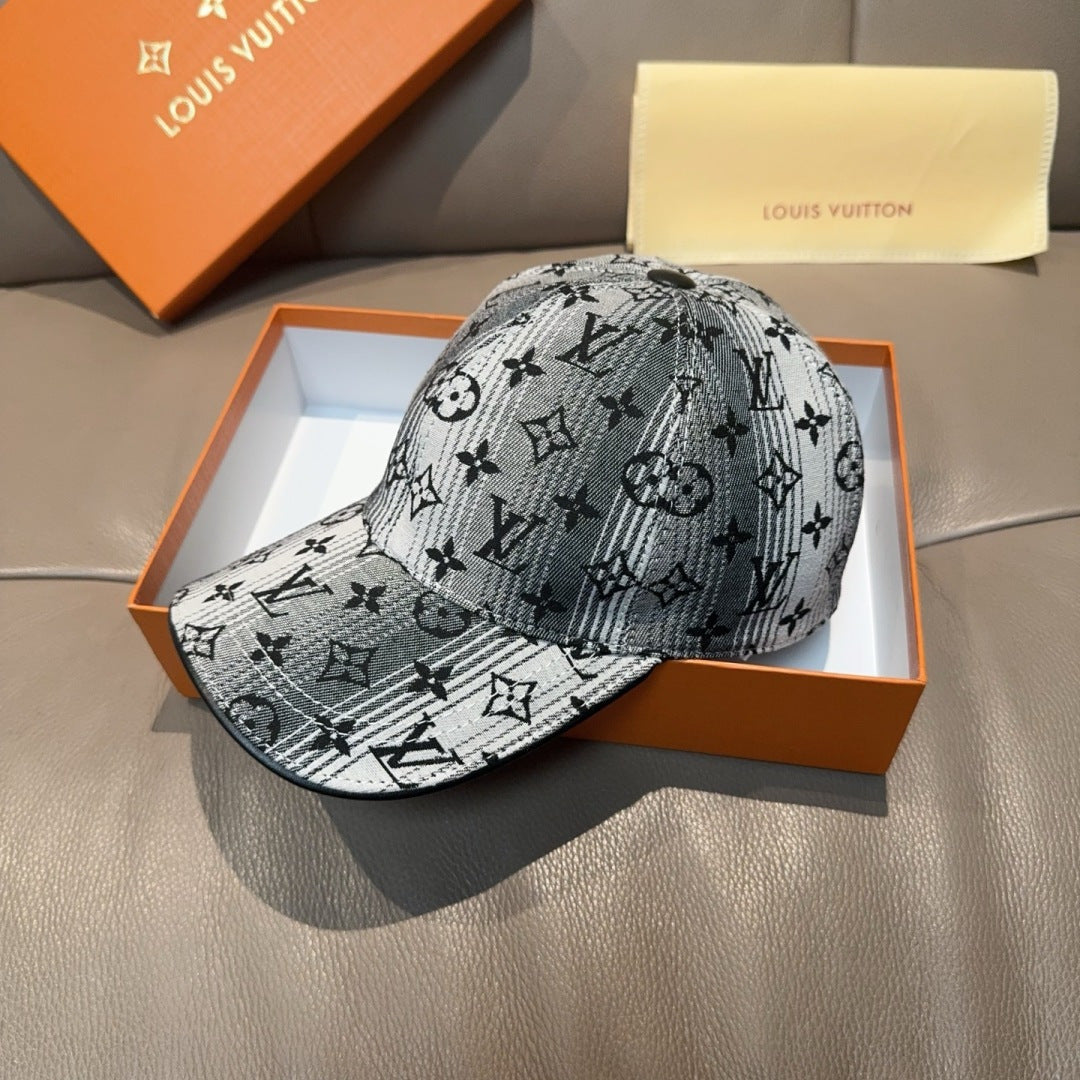 Louis Vuitton monogram-print baseball cap, front view, curved brim