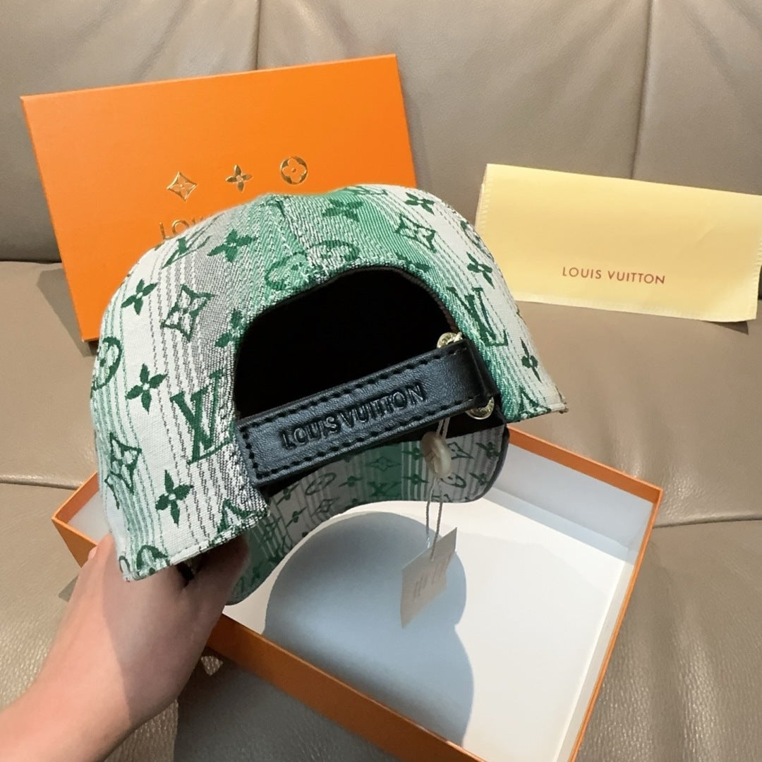 Louis Vuitton cap crown opening with black inner band and green monogram fabric