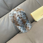 Louis Vuitton monogram baseball cap, light blue and brown pattern, side view