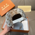 Louis Vuitton monogram baseball cap, light blue and brown, open back view with strap