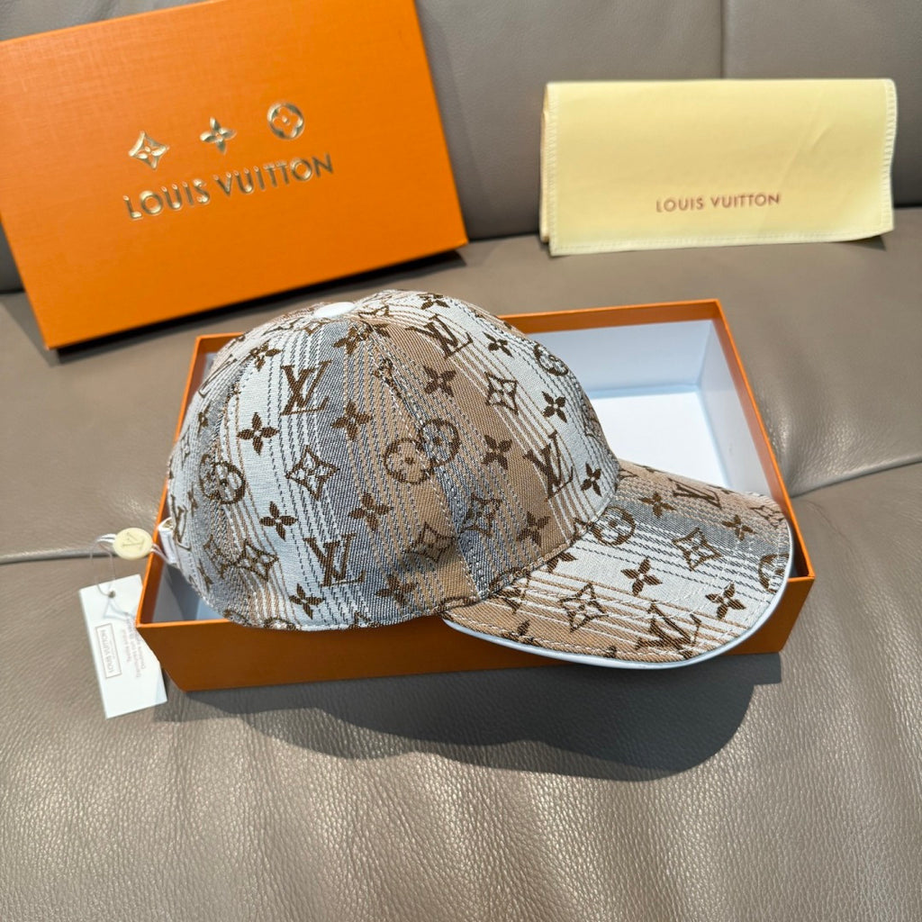 Louis Vuitton monogram baseball cap with curved brim, light blue and brown