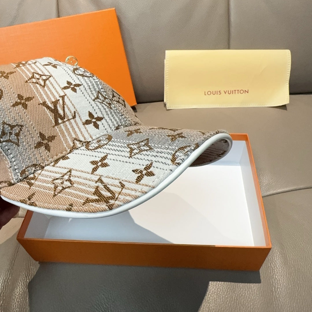 Louis Vuitton monogram baseball cap with curved brim, light blue and brown underside