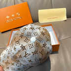 Louis Vuitton monogram baseball cap, light blue and brown, top button detail