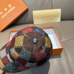 Multicolor plaid cap close-up with round top button