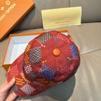 Louis Vuitton multicolor baseball cap, red crown with blue and yellow check pattern