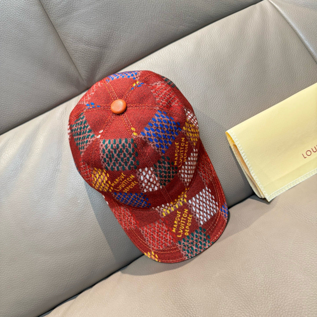 Louis Vuitton multicolor baseball cap, red-blue check patchwork and tan button