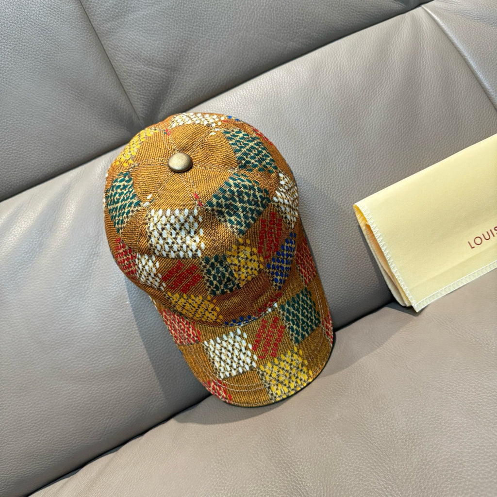 Louis Vuitton cap, multicolor patchwork with round button on crown
